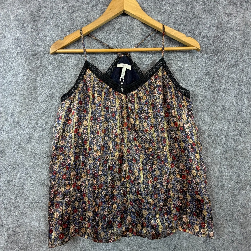 Joie Cami Top Womens XS Multicolor Floral Silk Lined Lace Trim Dark Glam Boho